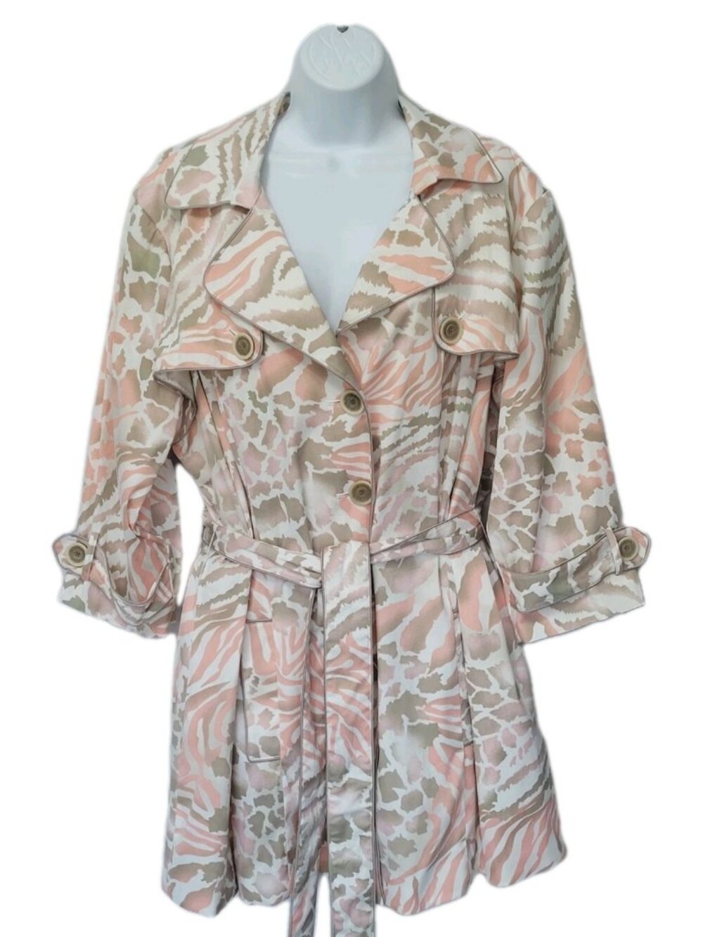 Multiples Women’s Trench Coat Jacket 2X Lined Animal Print Boho Hippie Belted - Picture 12 of 16